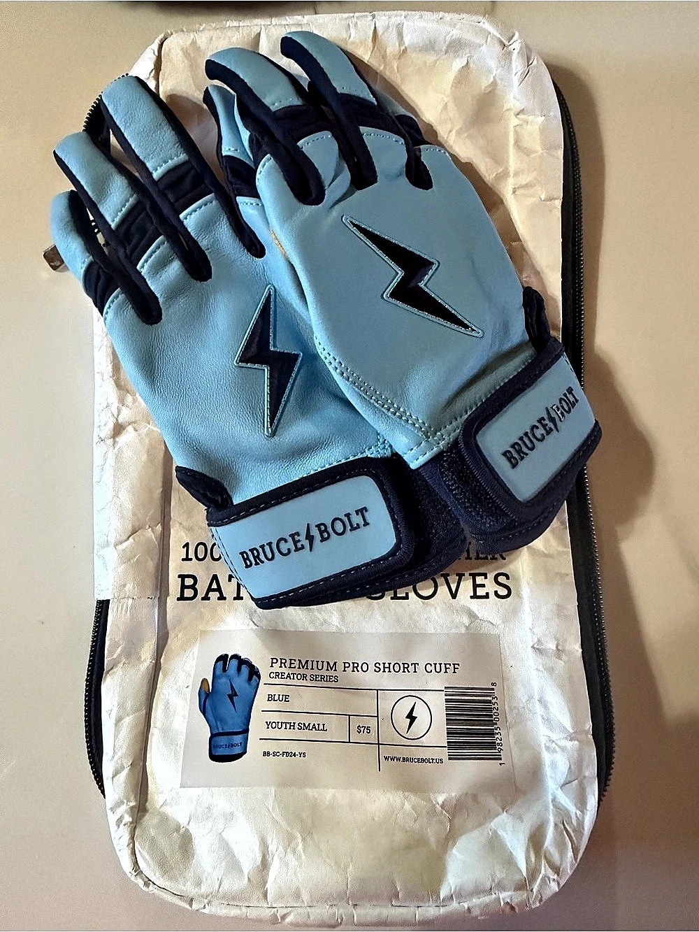 Bruce Bolt Creator Series Premium Pro Short Cuff Baseball Batting Gloves Blue. Y
